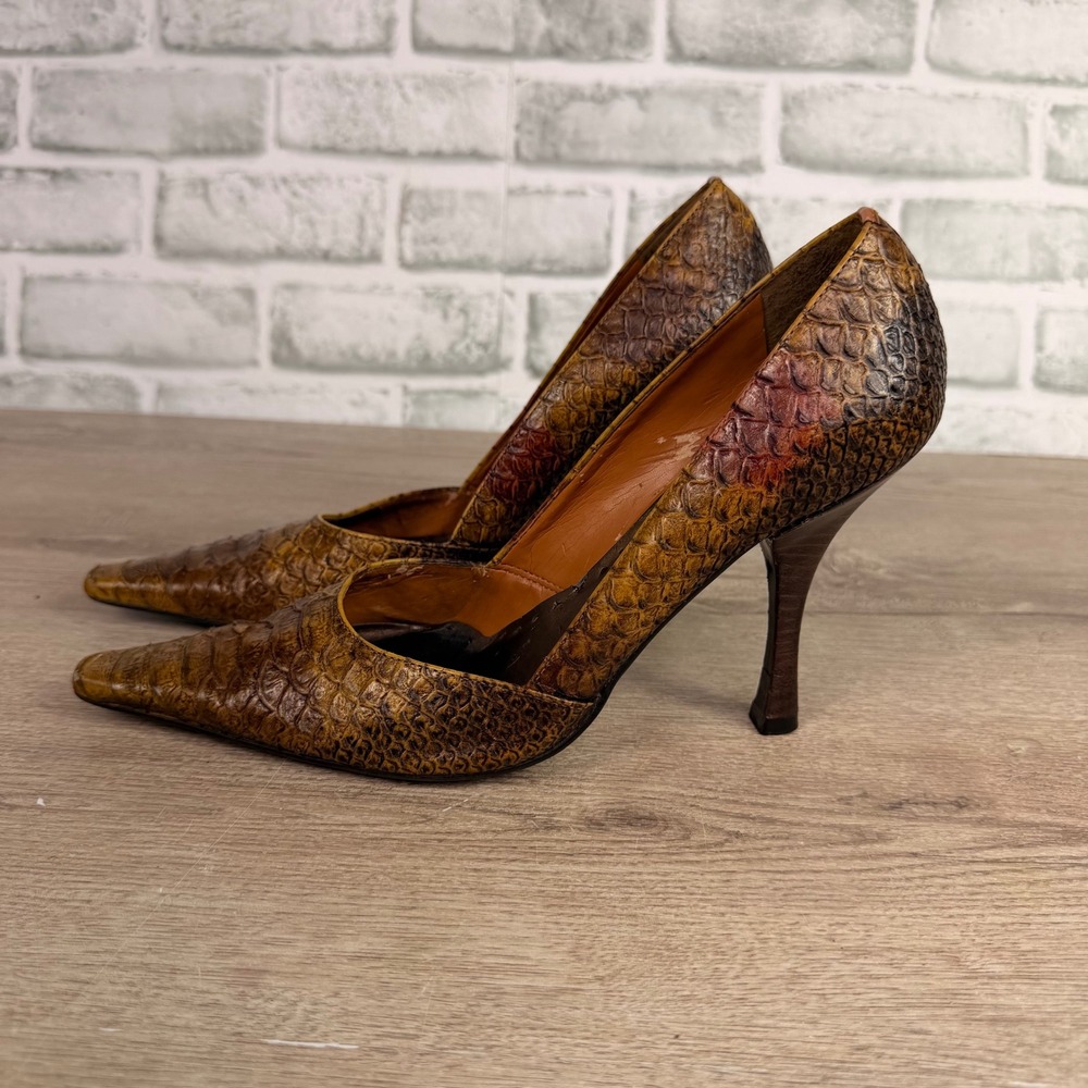 BCBGirls Snakeskin Embossed Pointed Toe Pumps Brown Womens 8B